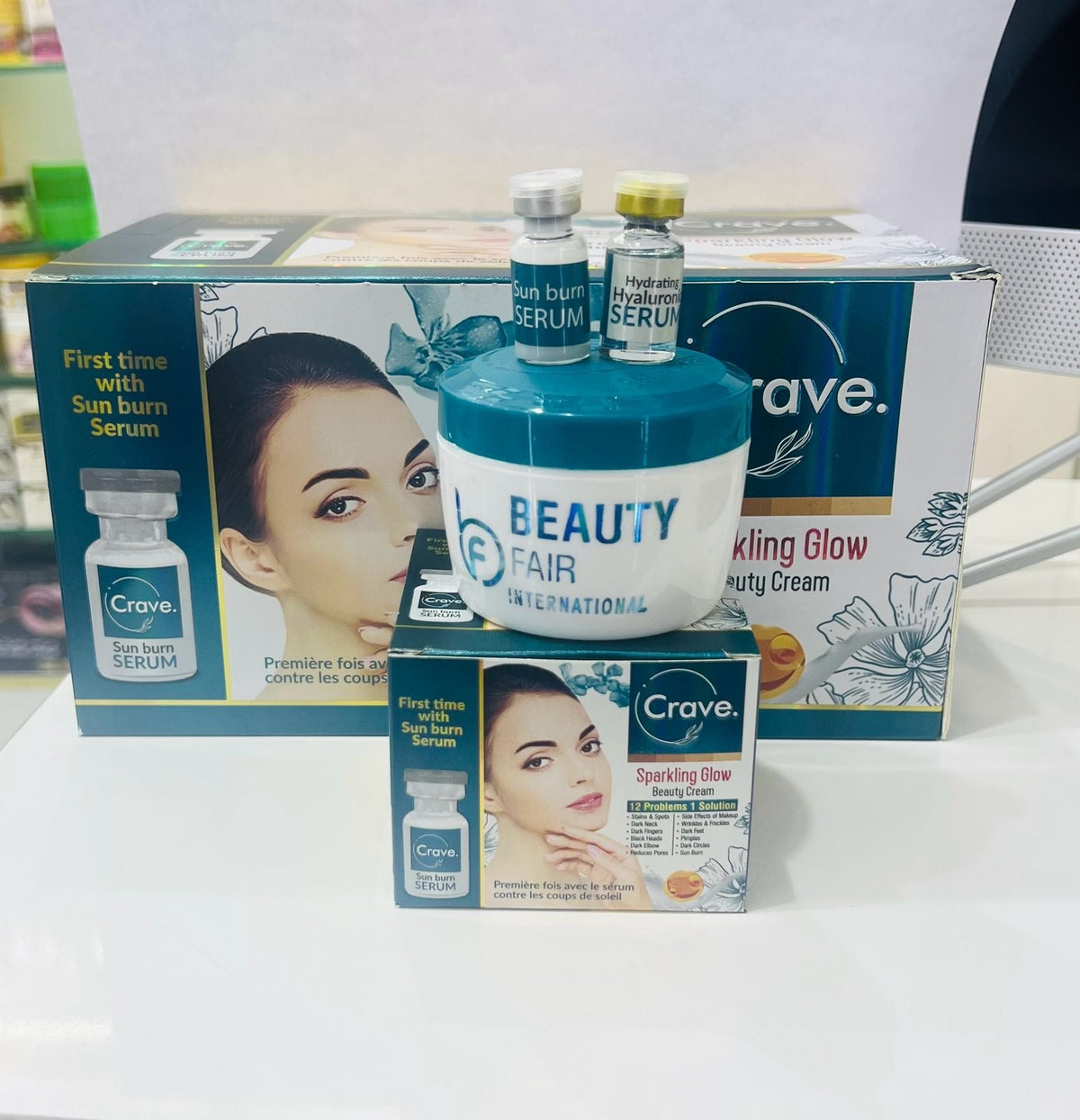 Crave Sparkling Glow Cream first time with sun burn serum