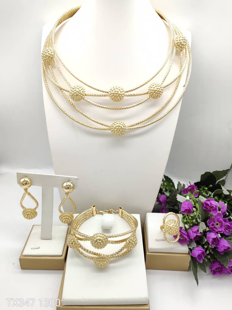 High Quality Jewelry Sets Stylish Wedding Party Necklace Bracelet Earring Ring 4-piece Wire Jewelry For Adult Woman
