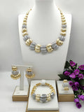 Luxury Shiny Jewelry Set For Women Italian Classic Design Golden Necklace Bracelet Earrings And Ring Daily Wear Wedding Party Gift