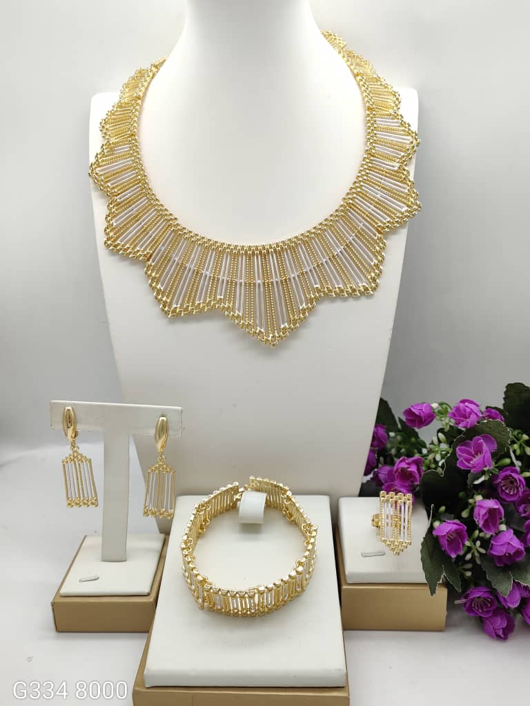 Luxurious jewelry set for women Italian classic design 2 tone necklace bracelet earrings and rings