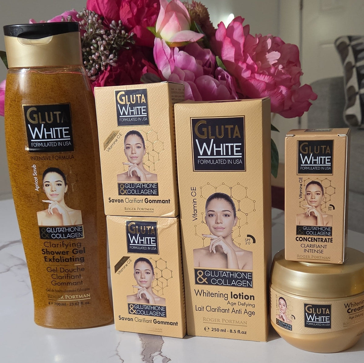 Gluta White Glutathione & Collagen Skin Care Set SPF 20 Shower Gel Soap Of 6 Pcs